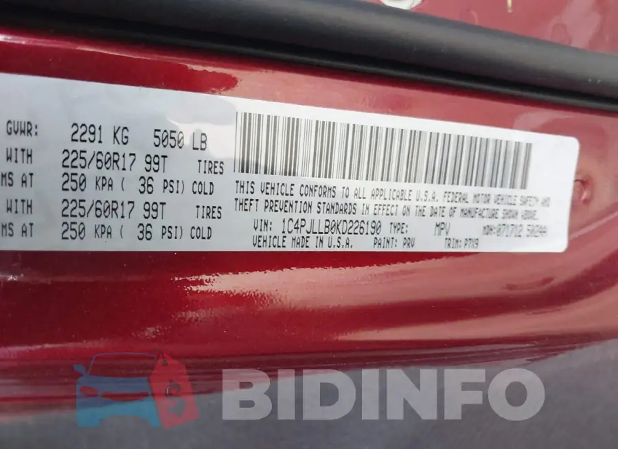1C4PJLLB0KD226190 Photo# 9