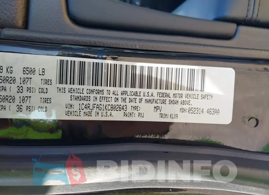 1C4RJFAG1KC802643 Photo# 9