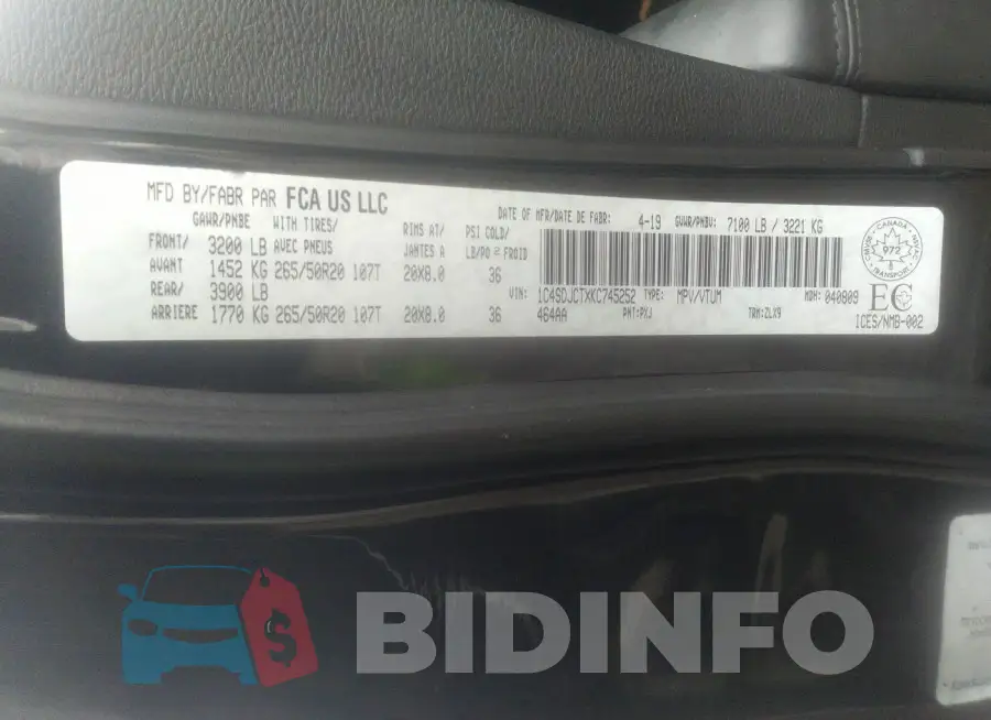 1C4SDJCTXKC745252 Photo# 9