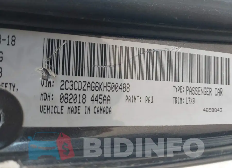 2C3CDZAG6KH500488 Photo# 9