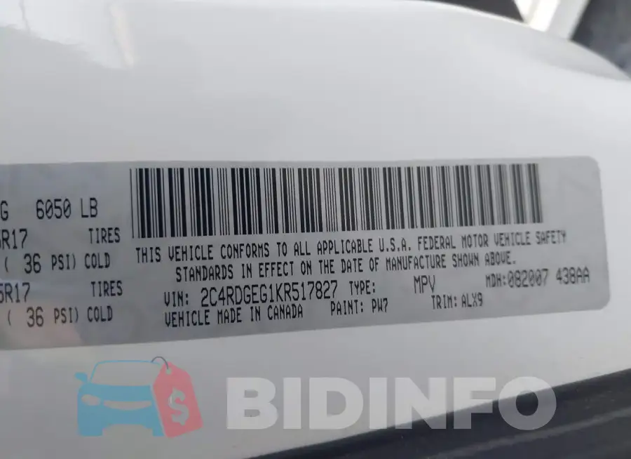 2C4RDGEG1KR517827 Photo# 9