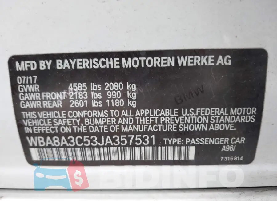 WBA8A3C53JA357531 Photo# 9
