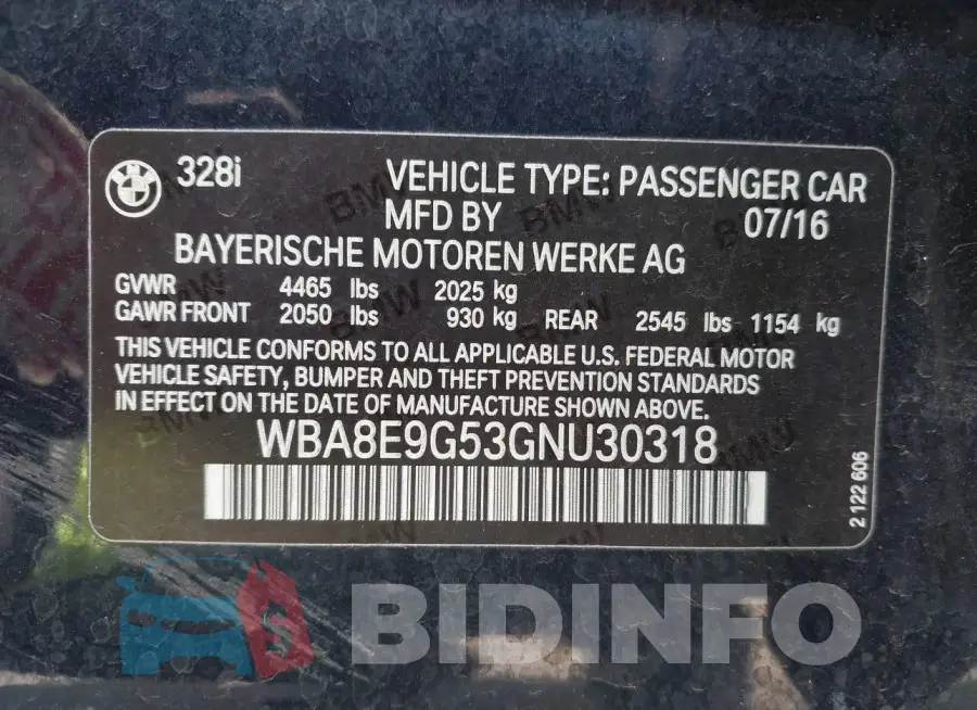WBA8E9G53GNU30318 Photo# 9