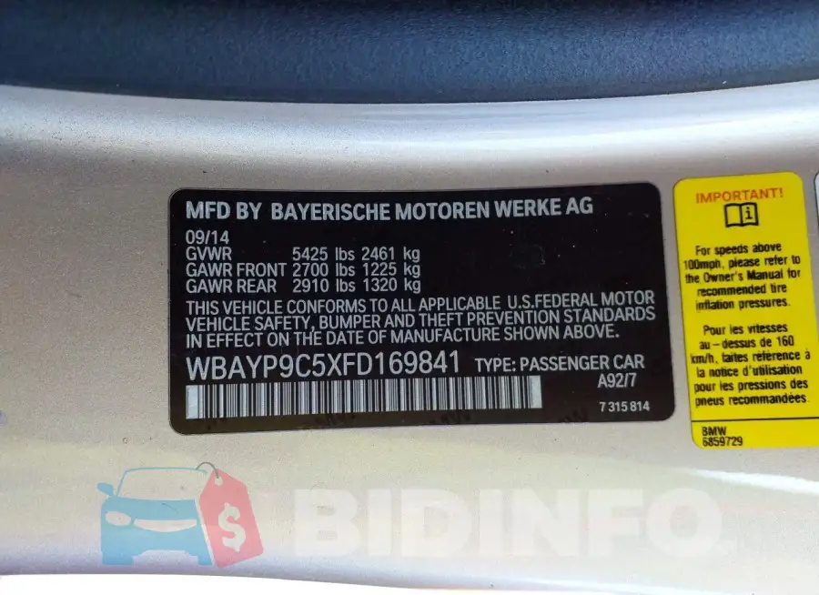 WBAYP9C5XFD169841 Photo# 9