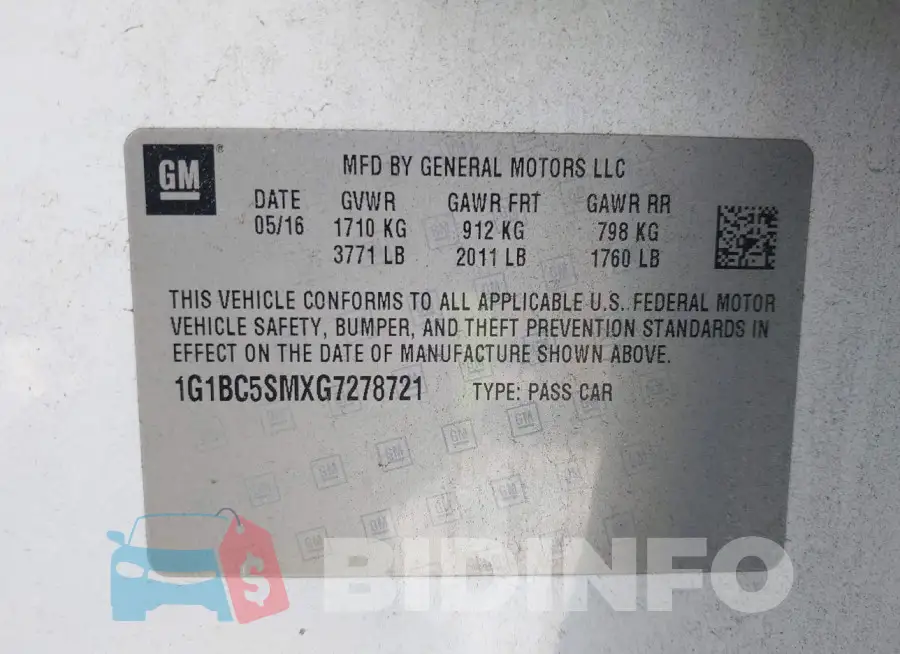 1G1BC5SMXG7278721 Photo# 9