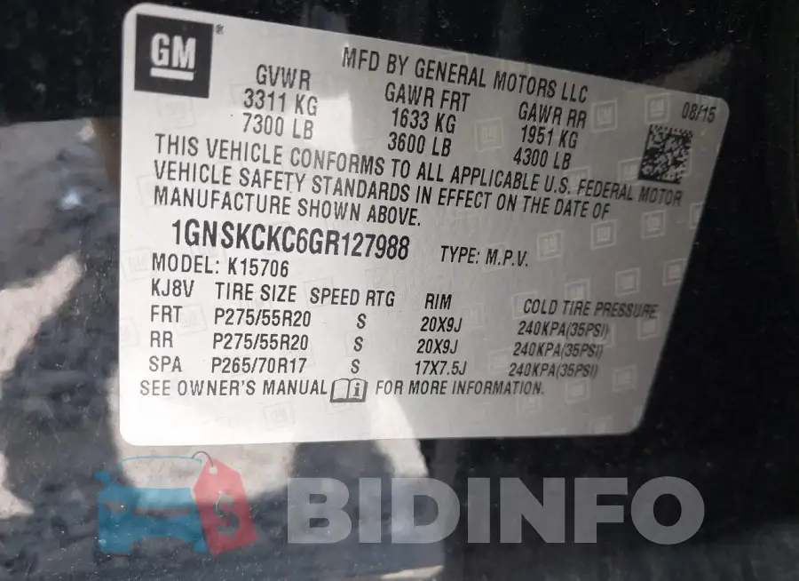 1GNSKCKC6GR127988 Photo# 9