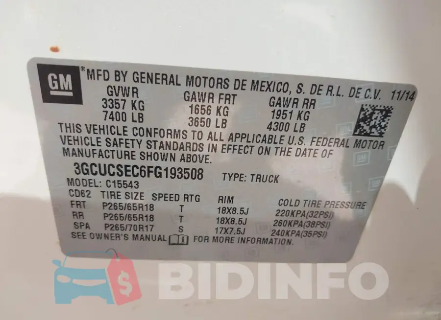 3GCUCSEC6FG193508 Photo# 9