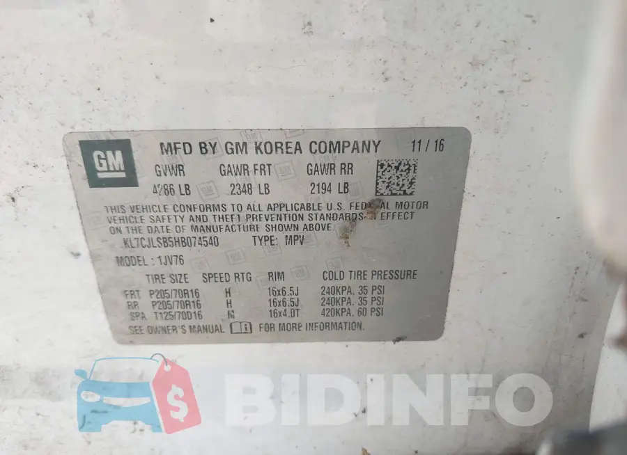 KL7CJLSB5HB074540 Photo# 9