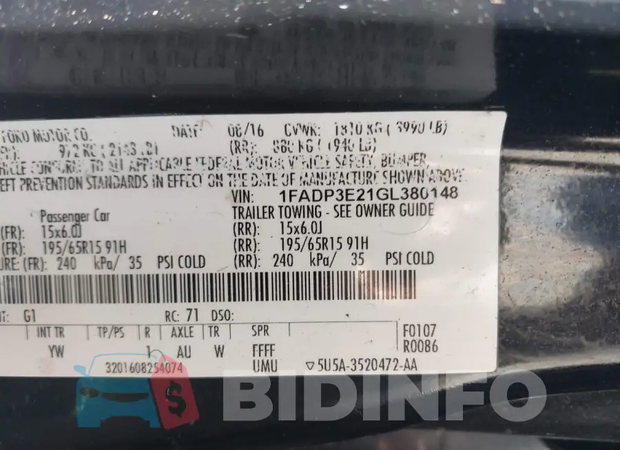 1FADP3E21GL380148 Photo# 9