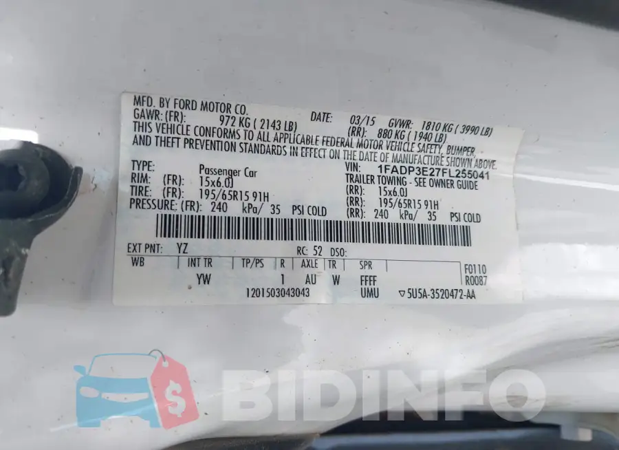 1FADP3E27FL255041 Photo# 9