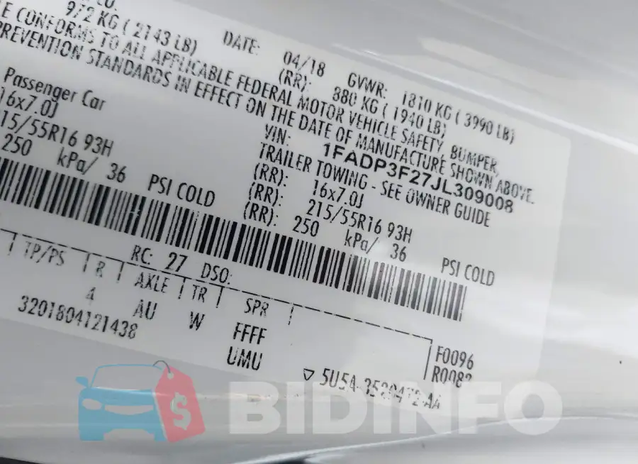 1FADP3F27JL309008 Photo# 9