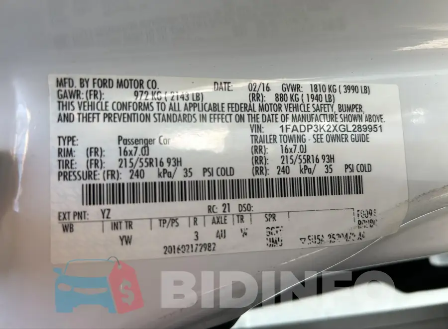 1FADP3K2XGL289951 Photo# 8
