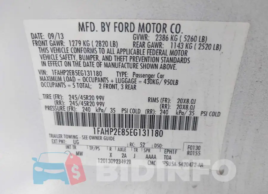 1FAHP2E85EG131180 Photo# 9