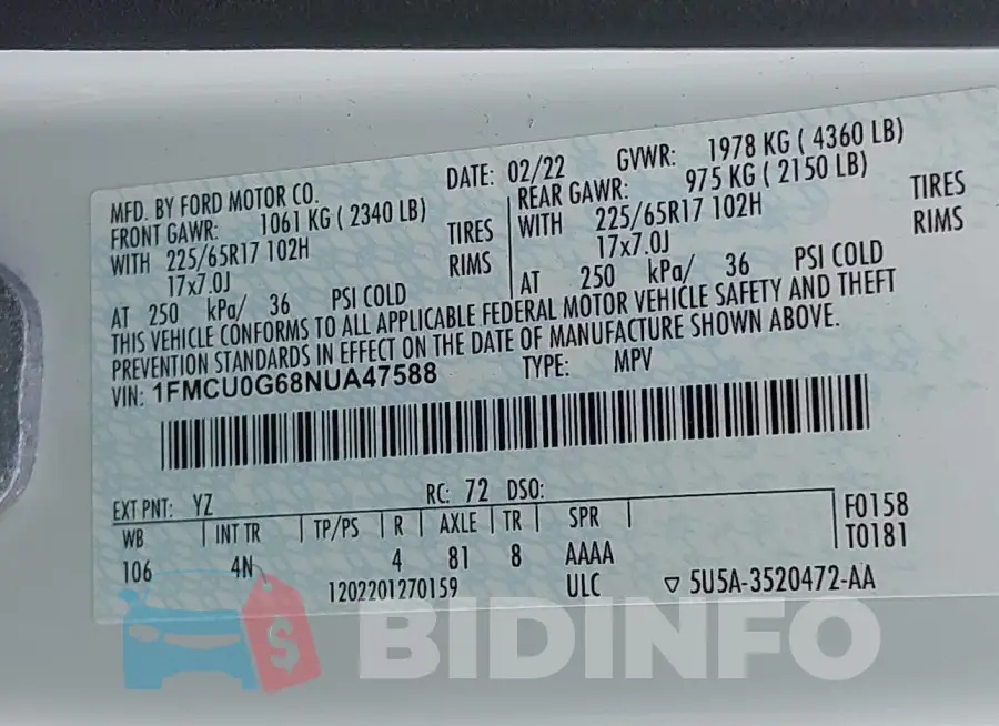 1FMCU0G68NUA47588 Photo# 9