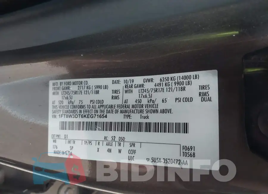 1FT8W3DT6KEG71654 Photo# 8