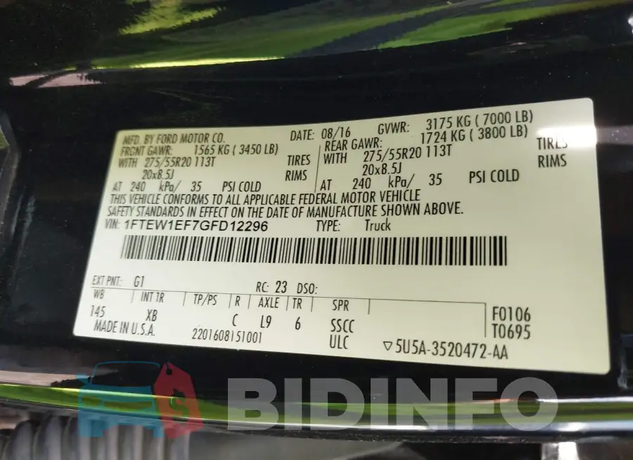 1FTEW1EF7GFD12296 Photo# 9