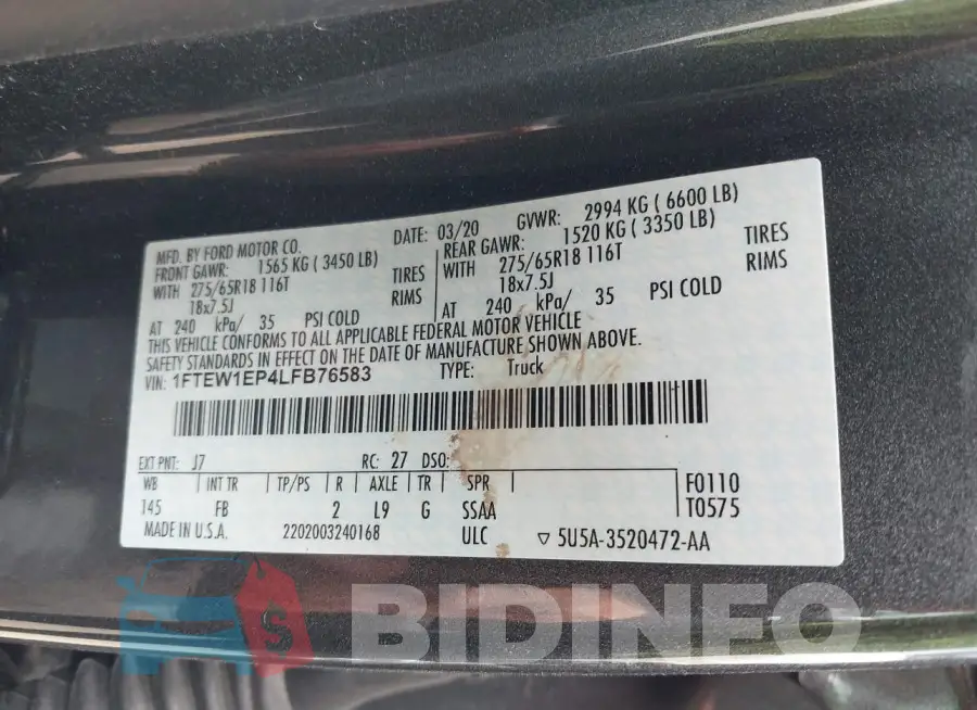 1FTEW1EP4LFB76583 Photo# 9