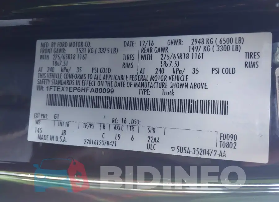 1FTEX1EP6HFA80099 Photo# 9