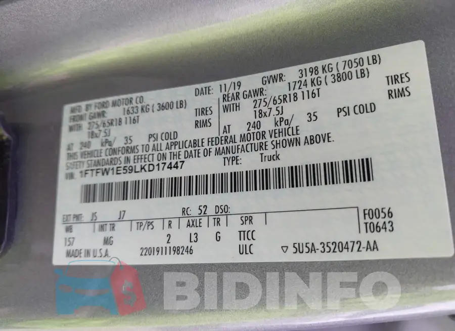 1FTFW1E59LKD17447 Photo# 9