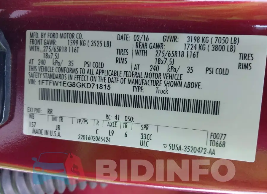 1FTFW1EG8GKD71815 Photo# 9