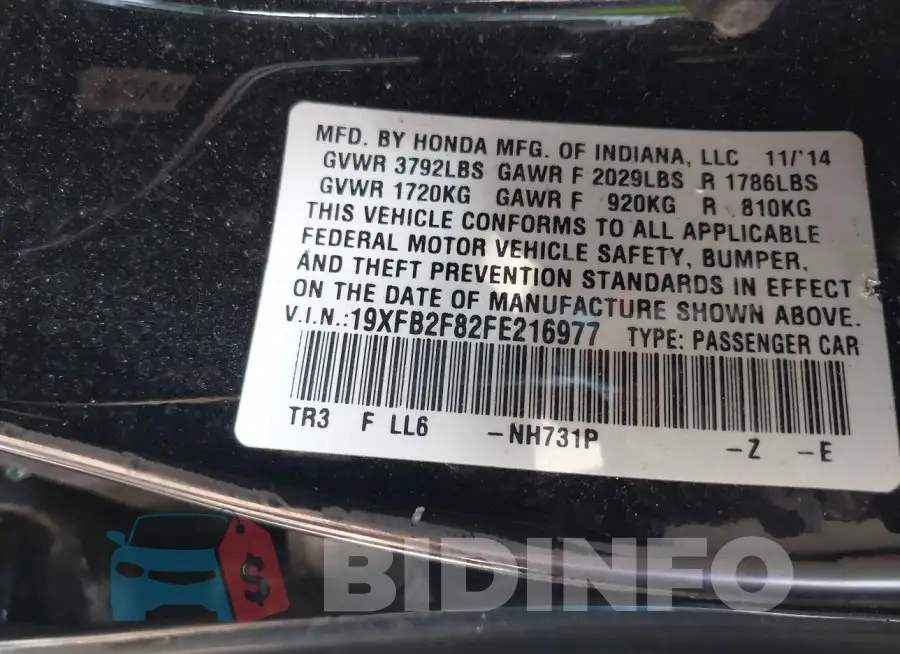 19XFB2F82FE216977 Photo# 9