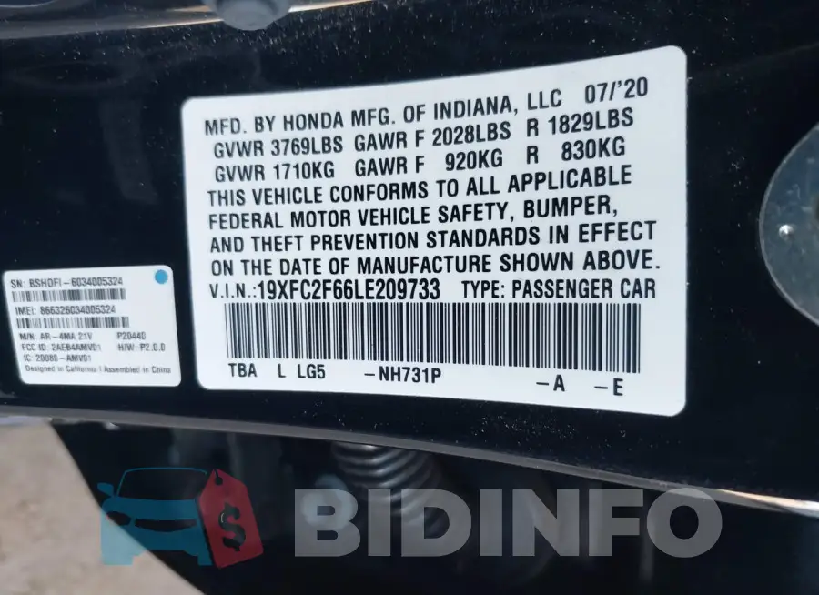 19XFC2F66LE209733 Photo# 9