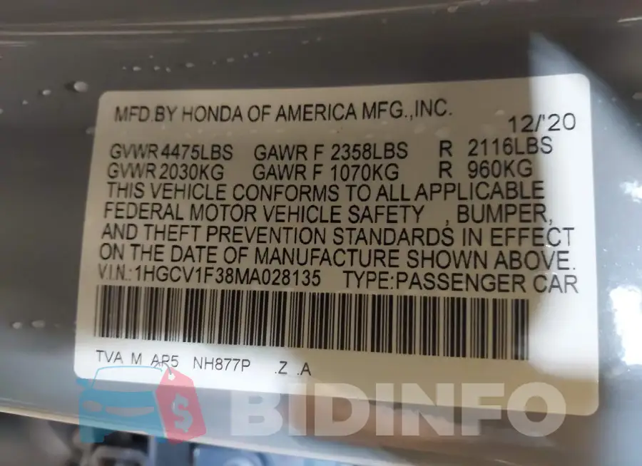 1HGCV1F38MA028135 Photo# 9