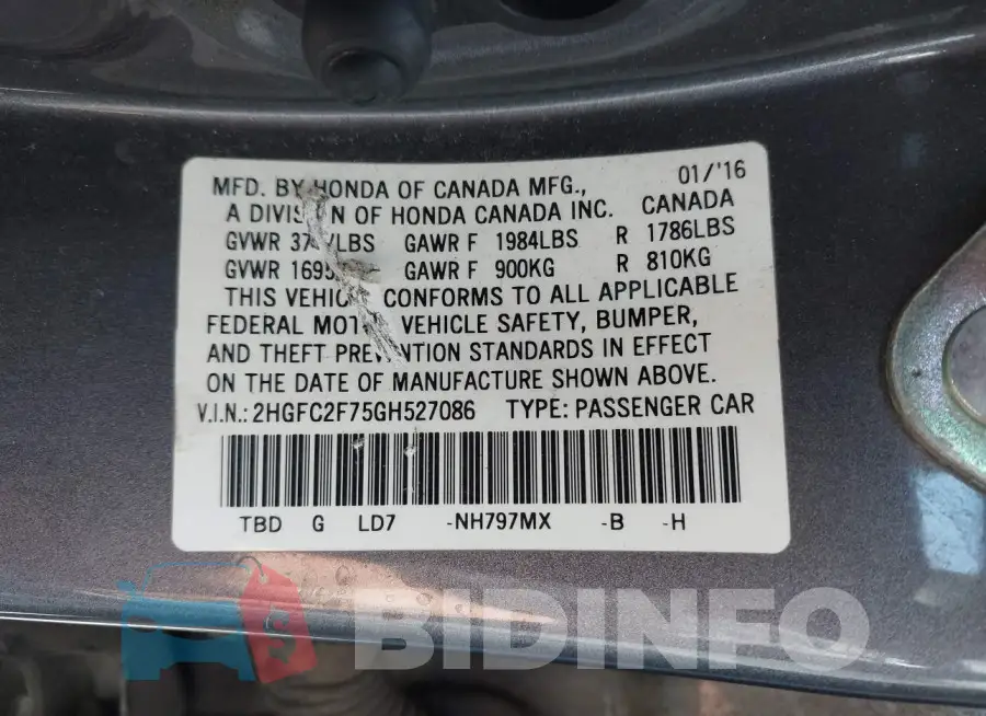 2HGFC2F75GH527086 Photo# 9