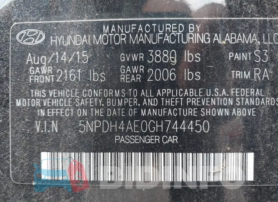 5NPDH4AE0GH744450 Photo# 9