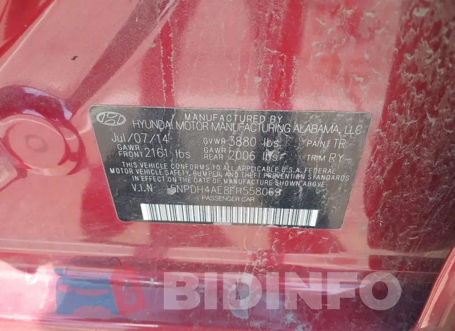 5NPDH4AE8FH558069 Photo# 9