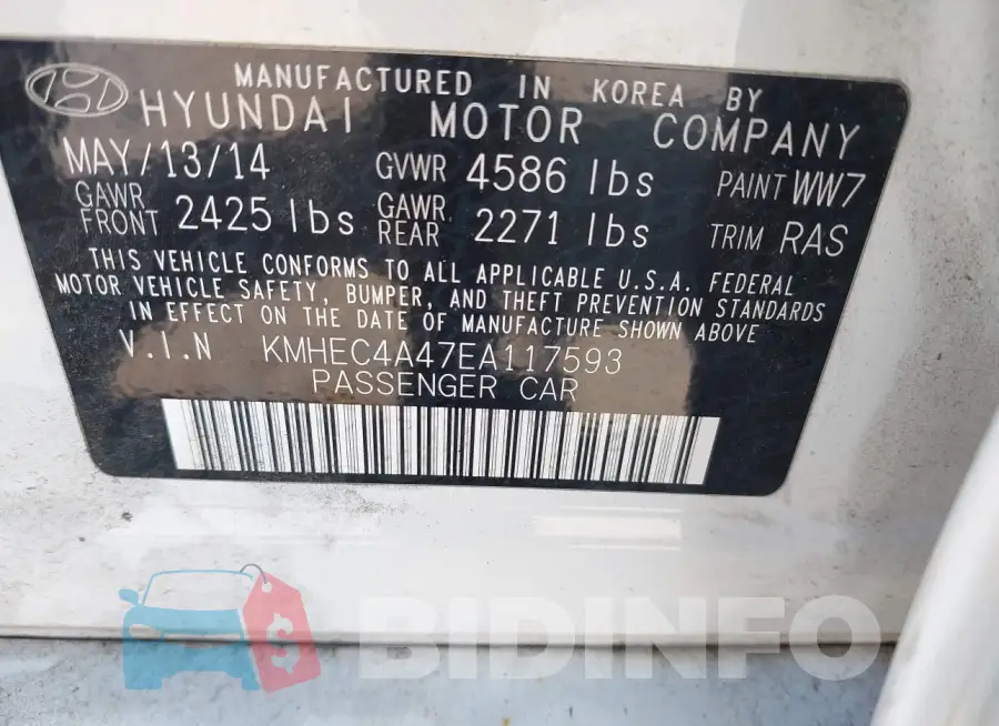 KMHEC4A47EA117593 Photo# 9