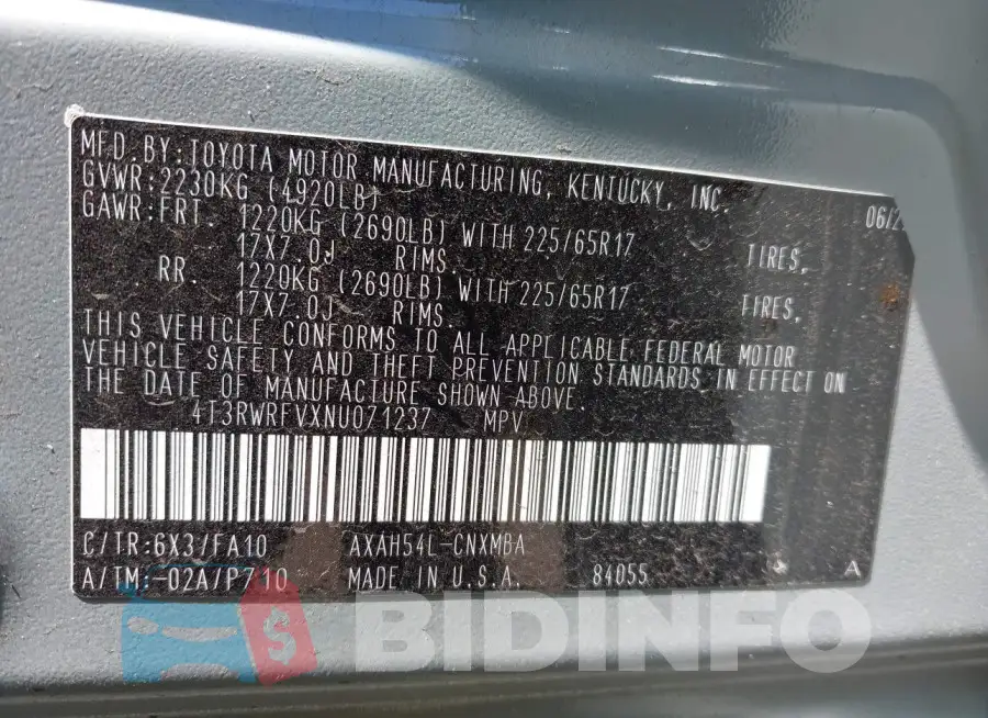4T3RWRFVXNU071237 Photo# 9