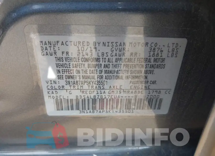 3N1AB7AP5KY435501 Photo# 9