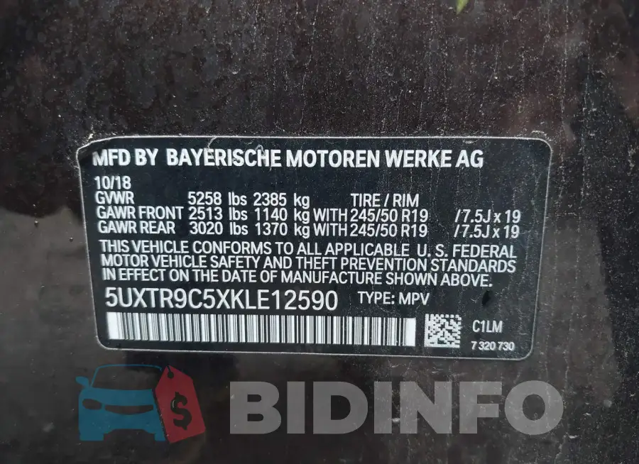 5UXTR9C5XKLE12590 Photo# 9