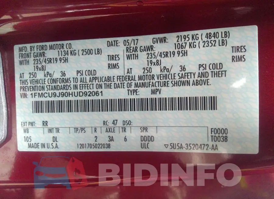 1FMCU9J90HUD92061 Photo# 9