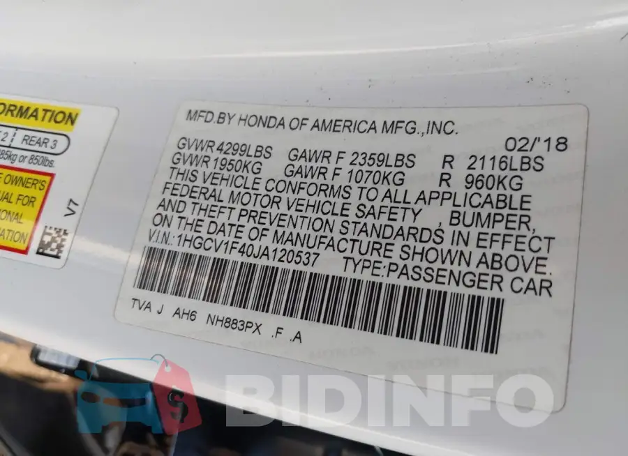 1HGCV1F40JA120537 Photo# 9