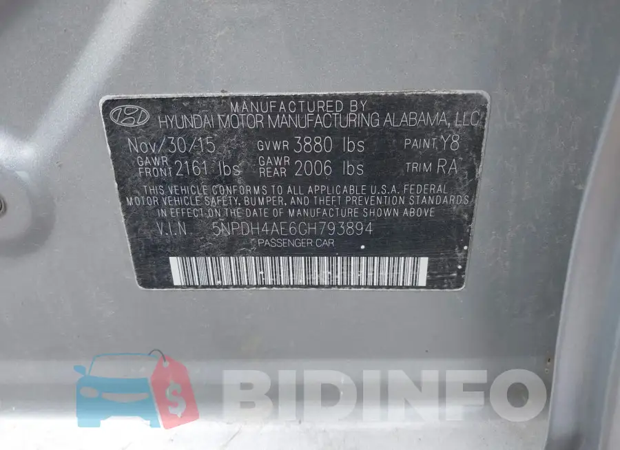5NPDH4AE6GH793894 Photo# 9