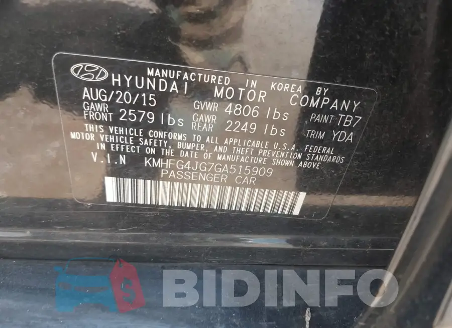 KMHFG4JG7GA515909 Photo# 9