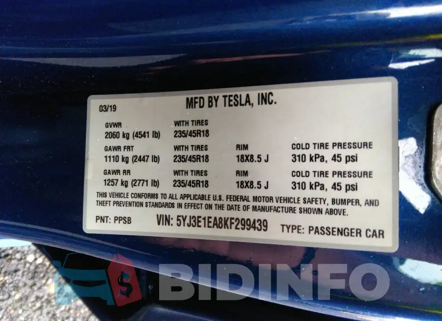 5YJ3E1EA8KF299439 Photo# 9