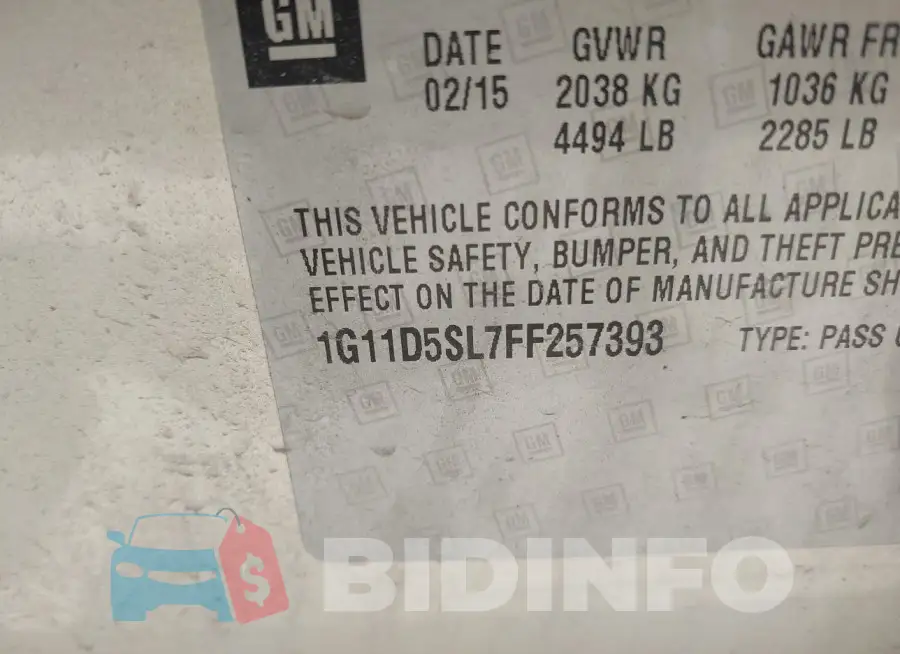 1G11D5SL7FF257393 Photo# 9