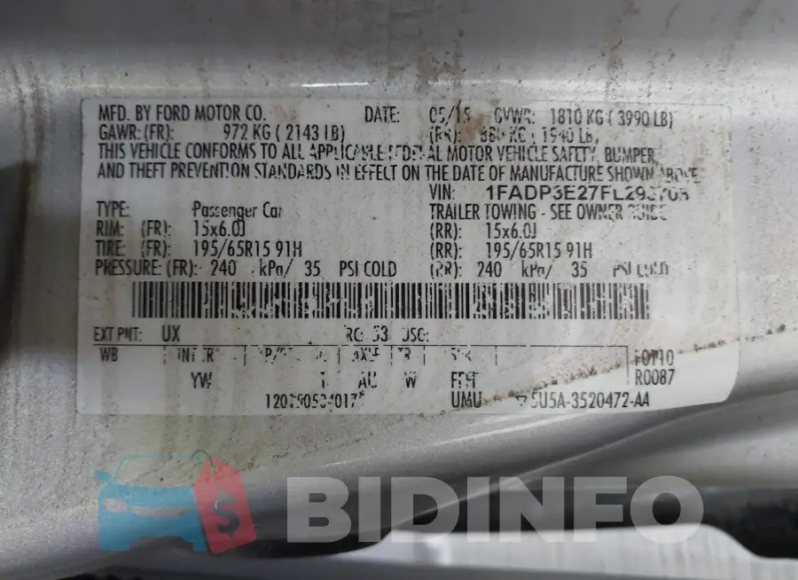 1FADP3E27FL293708 Photo# 9