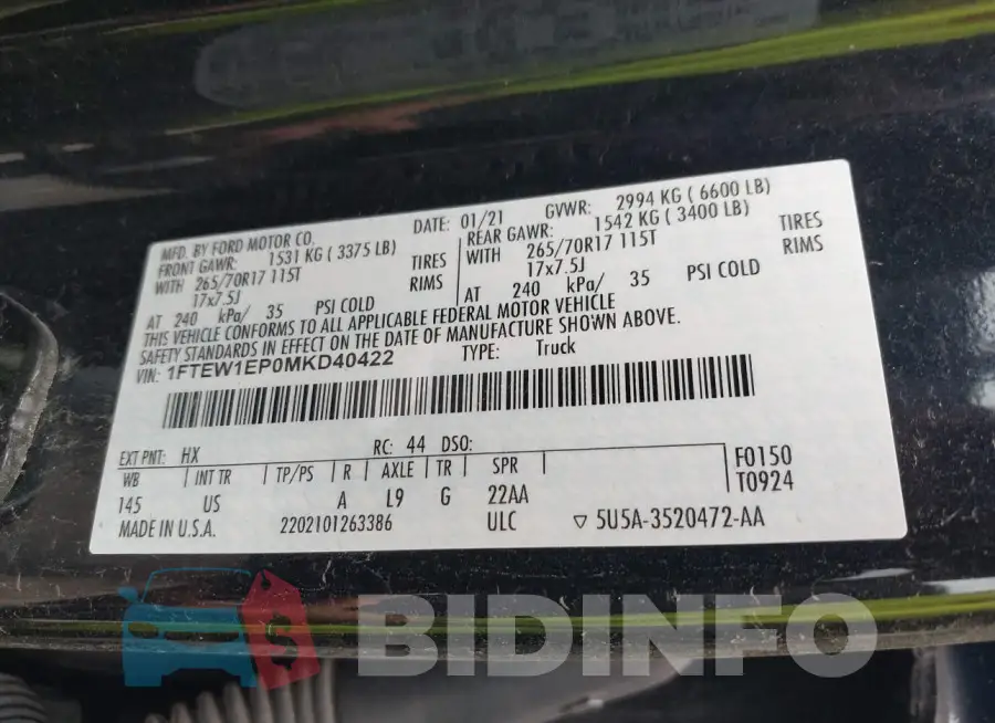 1FTEW1EP0MKD40422 Photo# 9