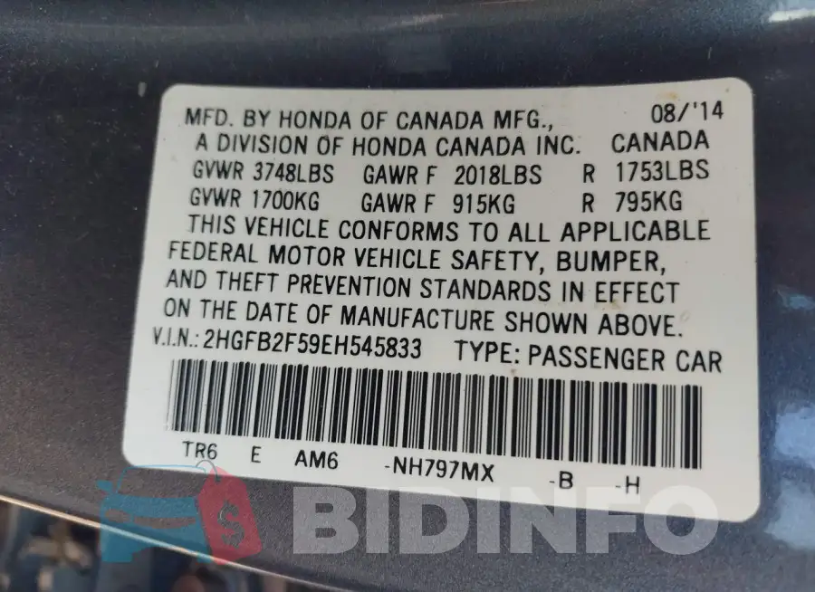 2HGFB2F59EH545833 Photo# 9