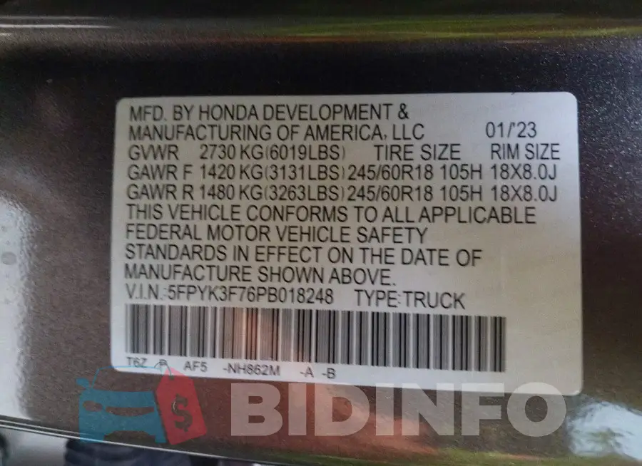 5FPYK3F76PB018248 Photo# 9
