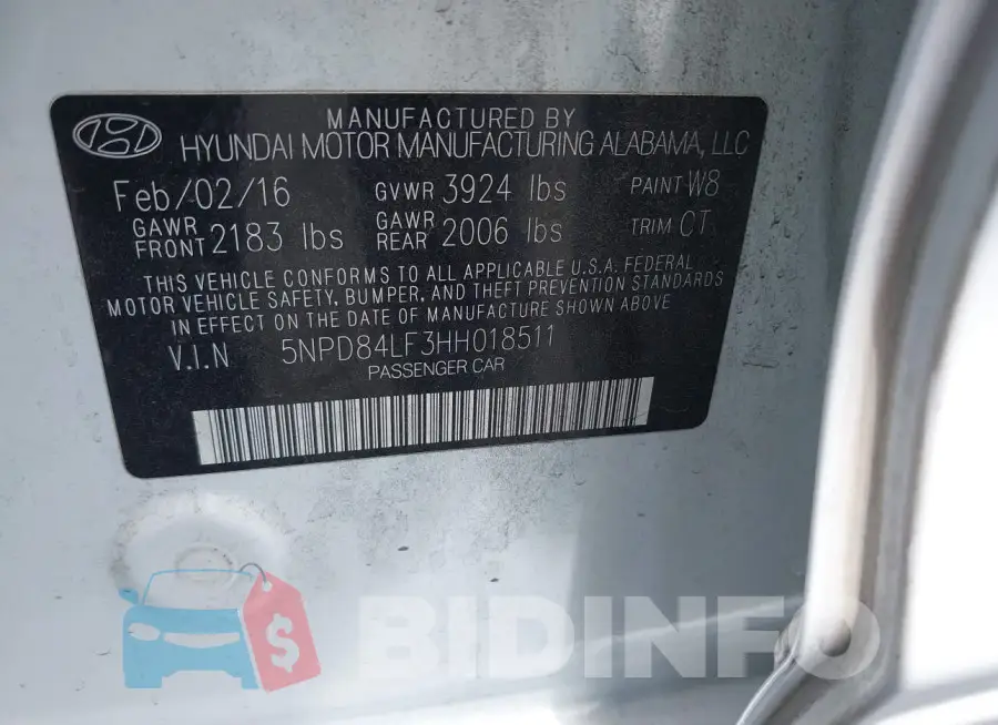 5NPD84LF3HH018511 Photo# 9