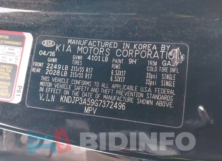 KNDJP3A59G7372496 Photo# 9