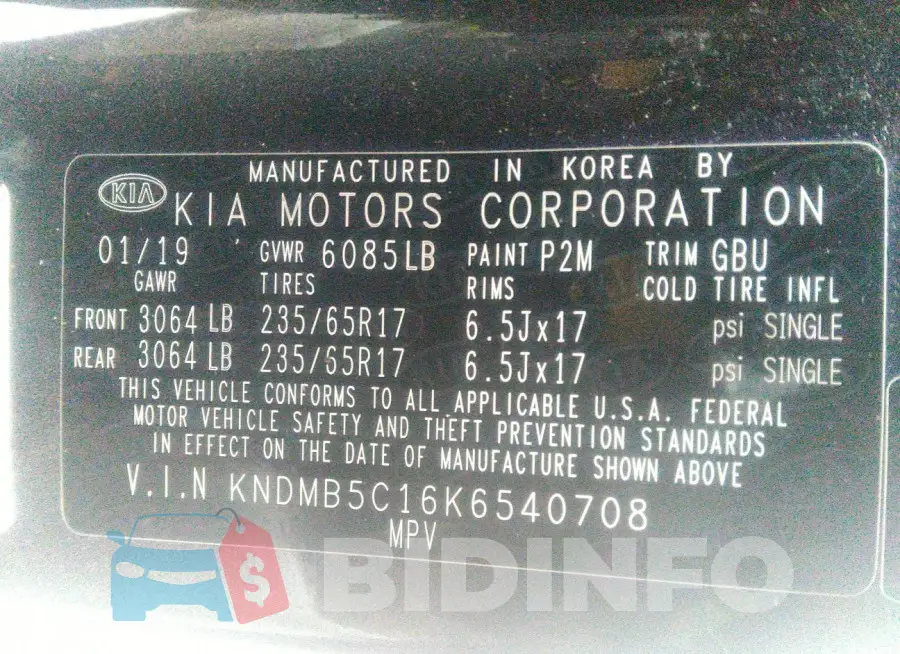 KNDMB5C16K6540708 Photo# 9