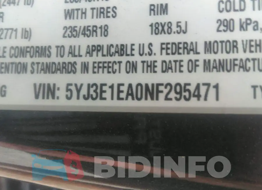 5YJ3E1EA0NF295471 Photo# 8