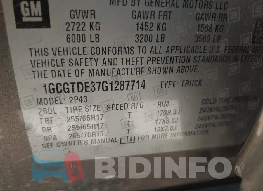 1GCGTDE37G1287714 Photo# 9