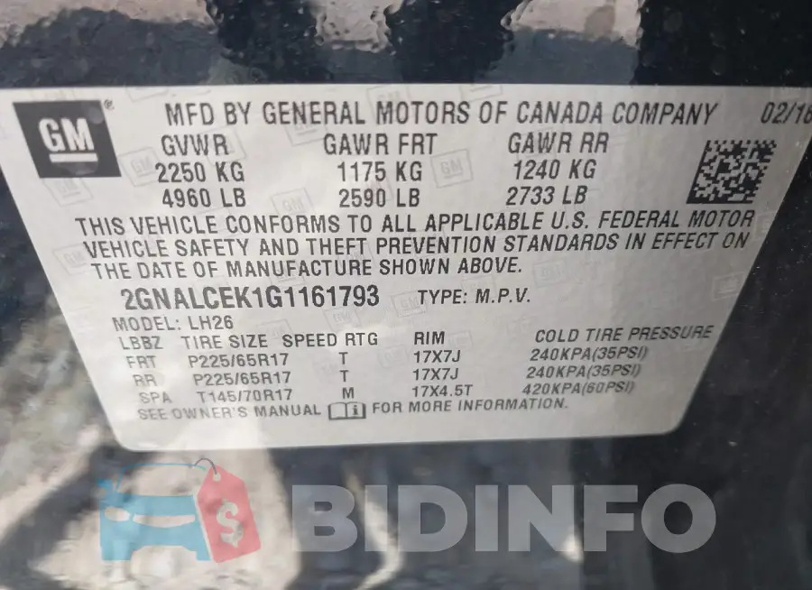 2GNALCEK1G1161793 Photo# 9